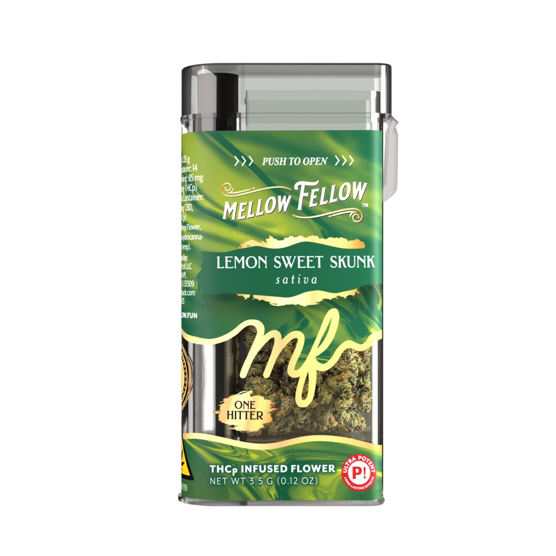 THCp 3.5g Infused Flower + One Hitter - Lemon Sweet Skunk (Sativa) - Mellow Fellow