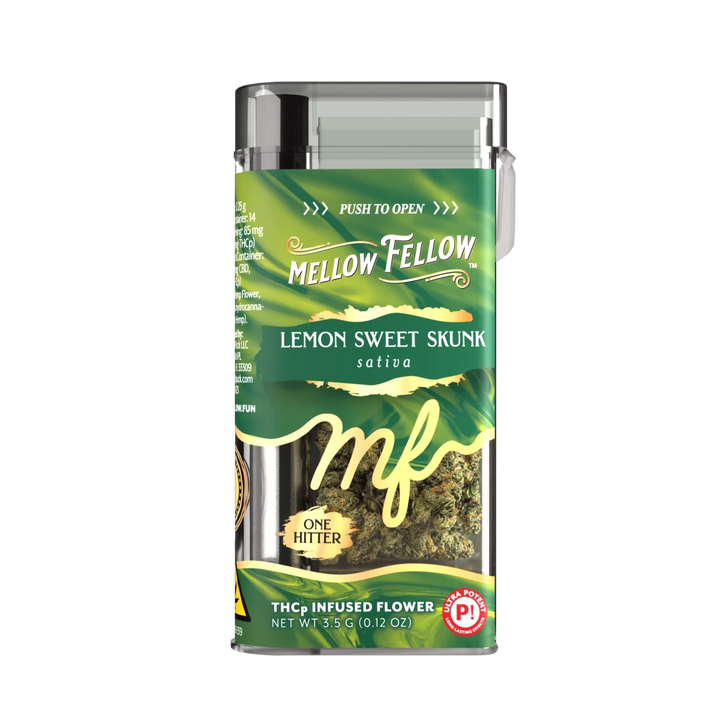 THCp 3.5g Infused Flower + One Hitter - Lemon Sweet Skunk (Sativa) - Mellow Fellow