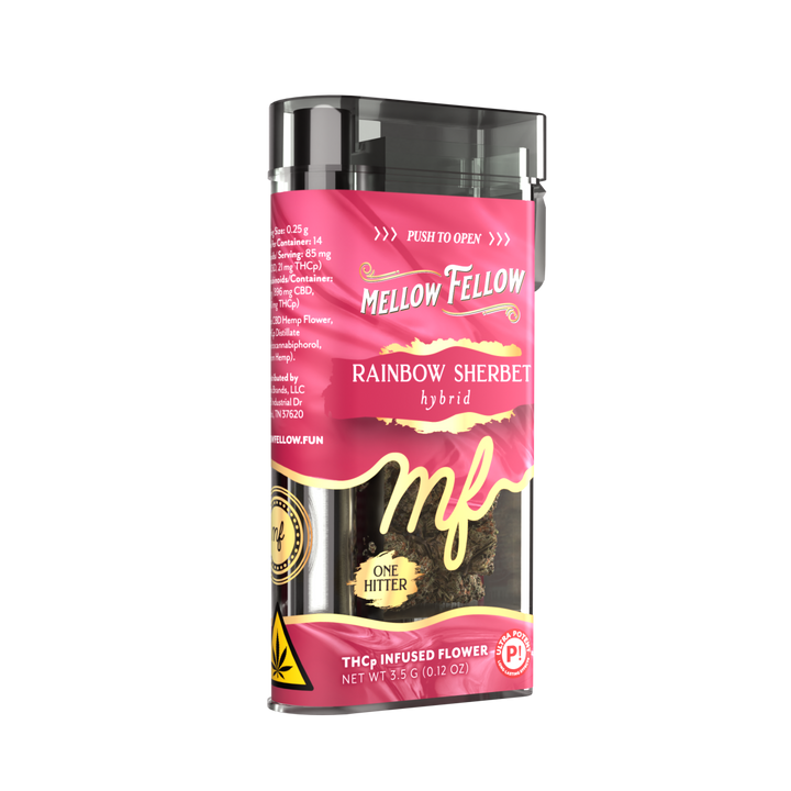 THCp Flower 3.5g Exotic Jar + One Hitter - Rainbow Sherbet (Hybrid) - Mellow Fellow
