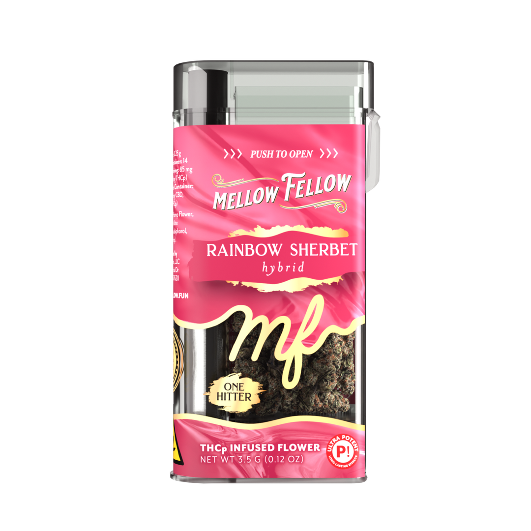 THCp Flower 3.5g Exotic Jar + One Hitter - Rainbow Sherbet (Hybrid)