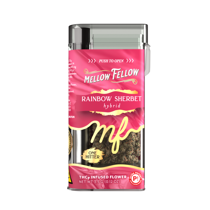 THCp Flower 3.5g Exotic Jar + One Hitter - Rainbow Sherbet (Hybrid) - Mellow Fellow