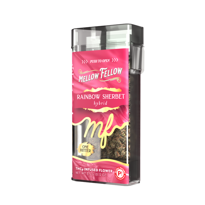 THCp Flower 3.5g Exotic Jar + One Hitter - Rainbow Sherbet (Hybrid) - Mellow Fellow