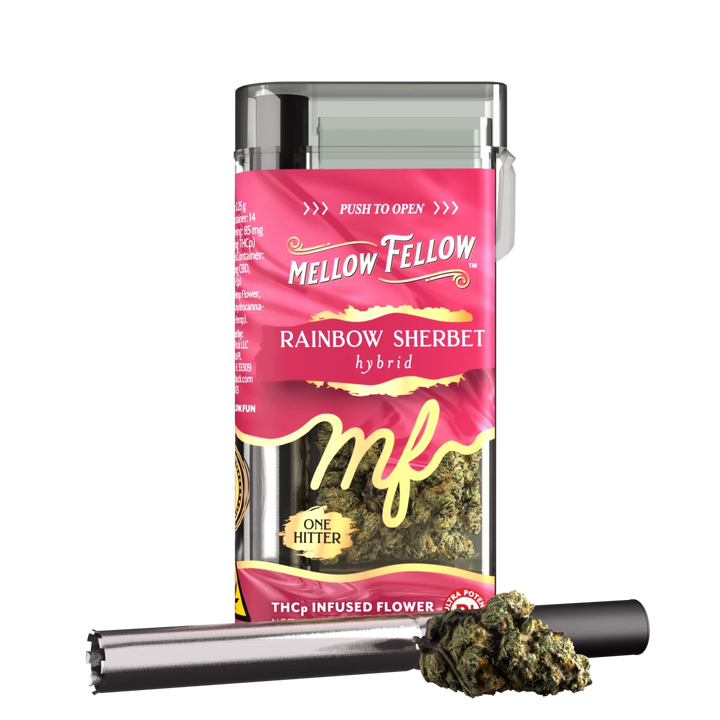 THCp 3.5g Infused Flower + One Hitter - Rainbow Sherbet (Hybrid) - Mellow Fellow