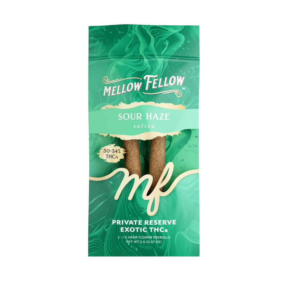 THCa Prerolls - 2 pc 2g Private Reserve Exotic - Sour Haze (Sativa) - Mellow Fellow