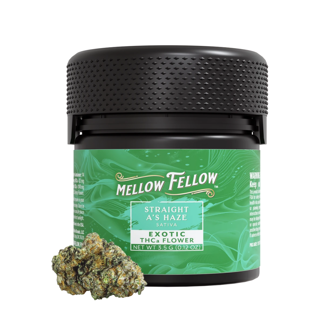 THCa 3.5g Exotic Flower - Straight A’s Haze (Sativa) - Mellow Fellow