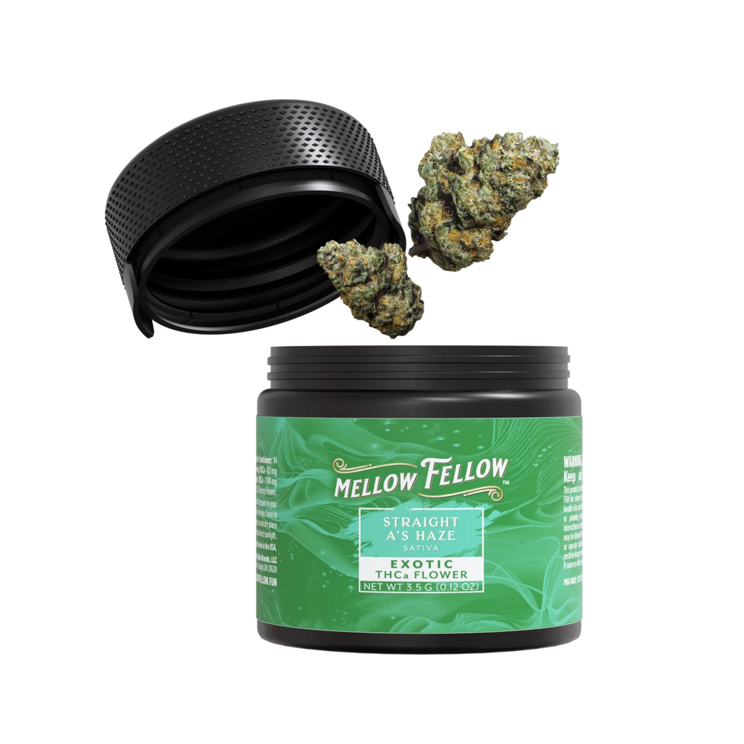 THCa 3.5g Exotic Flower - Straight A’s Haze (Sativa) - Mellow Fellow