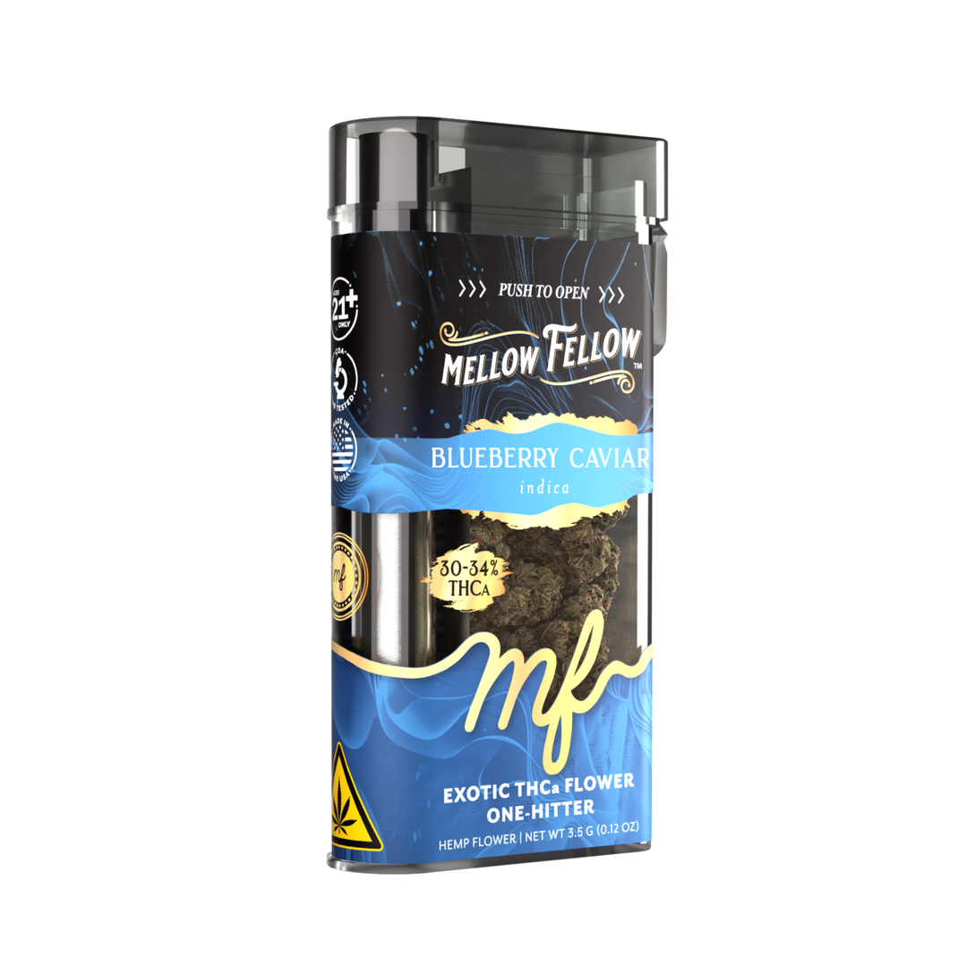 THCa Flower 3.5g Exotic Jar + One Hitter - Blueberry Caviar (Indica) - Mellow Fellow