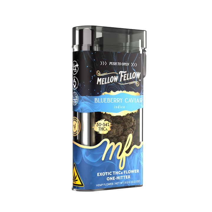 THCa Flower 3.5g Exotic Jar + One Hitter - Blueberry Caviar (Indica) - Mellow Fellow