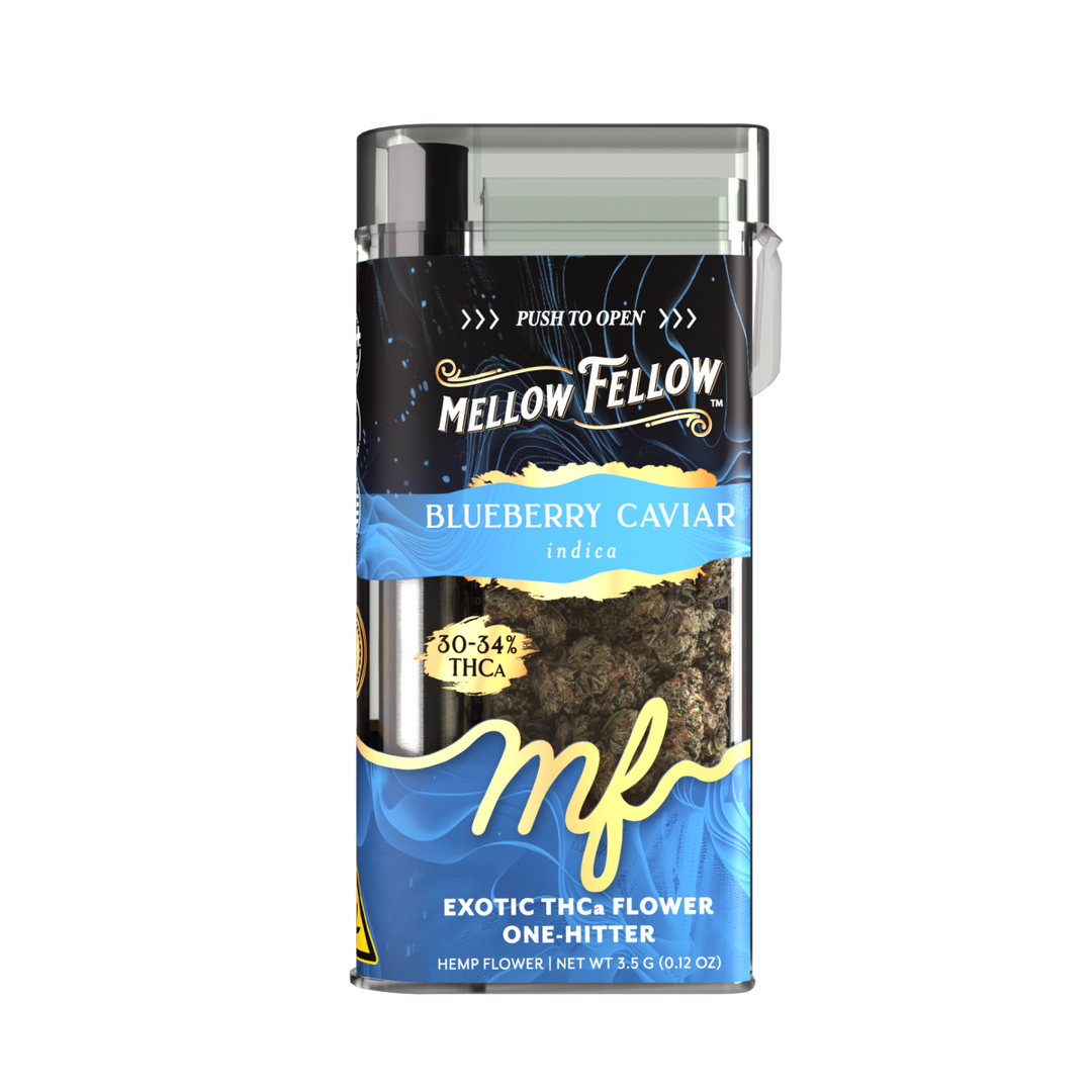 THCa Flower 3.5g Exotic Jar + One Hitter - Blueberry Caviar (Indica) - Mellow Fellow