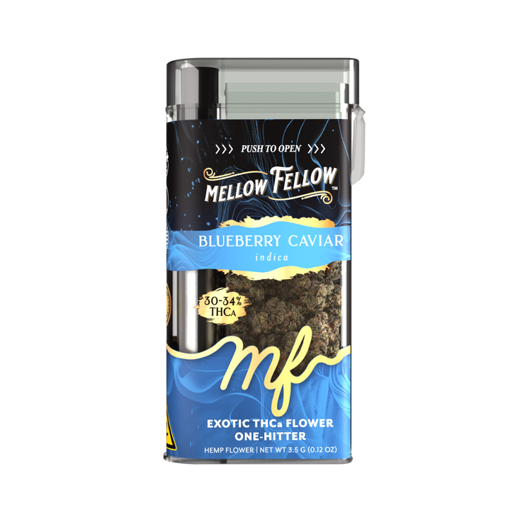 THCa Flower 3.5g Exotic Jar + One Hitter - Blueberry Caviar (Indica) - Mellow Fellow