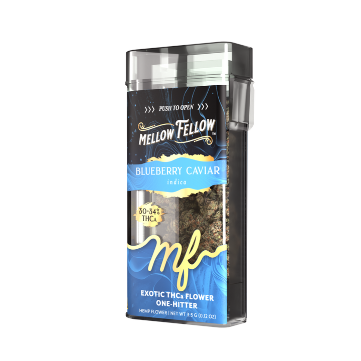 THCa Flower 3.5g Exotic Jar + One Hitter - Blueberry Caviar (Indica) - Mellow Fellow