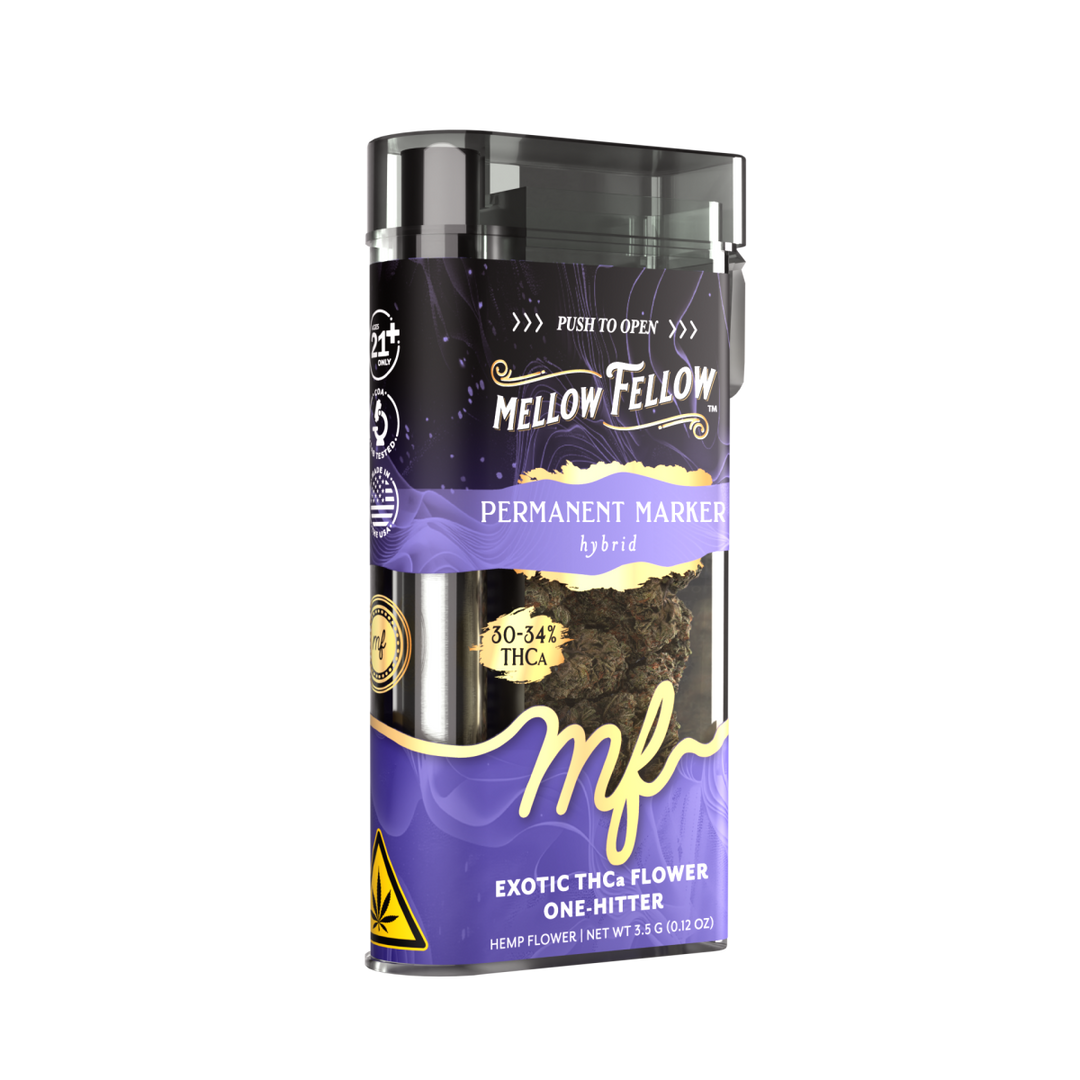 THCa Flower 3.5g Exotic Jar + One Hitter - Permanent Marker (Hybrid) - Mellow Fellow