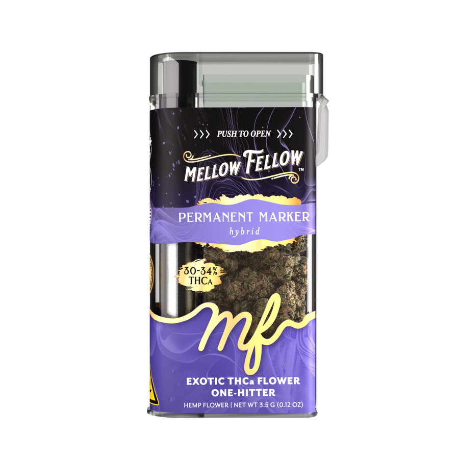 THCa Flower 3.5g Exotic Jar + One Hitter - Permanent Marker (Hybrid) - Mellow Fellow