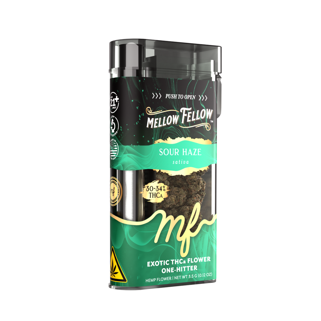 THCa Flower 3.5g Exotic Jar + One Hitter - Sour Haze (Sativa) - Mellow Fellow