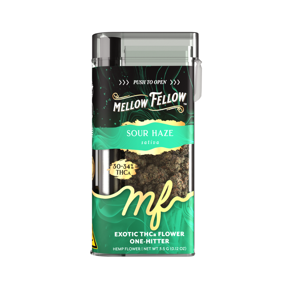 THCa Flower 3.5g Exotic Jar + One Hitter - Sour Haze (Sativa) - Mellow Fellow