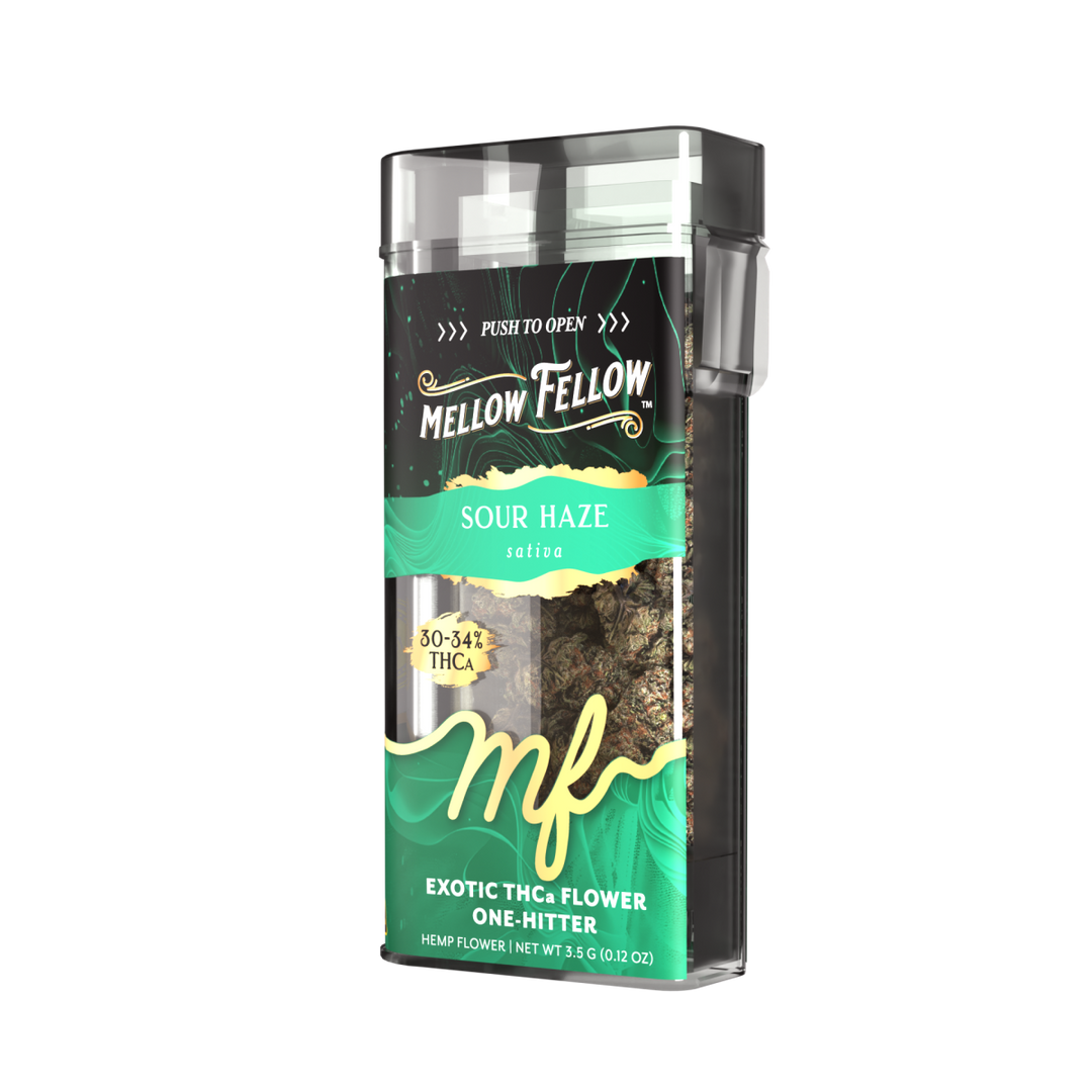 THCa Flower 3.5g Exotic Jar + One Hitter - Sour Haze (Sativa) - Mellow Fellow
