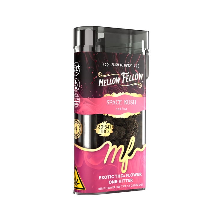 THCa Flower 3.5g Exotic Jar + One Hitter - Space Kush (Sativa) - Mellow Fellow