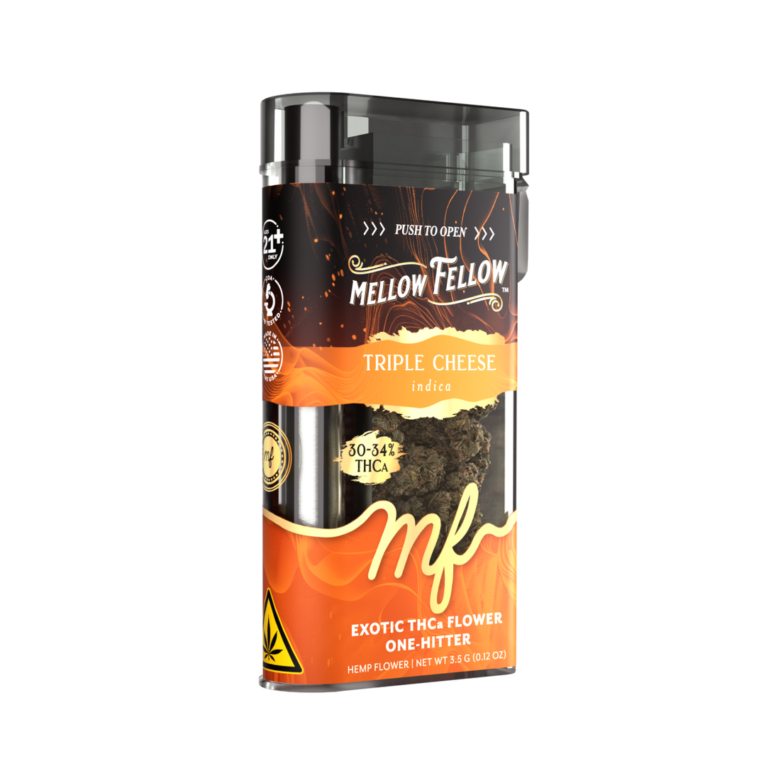 THCa Flower 3.5g Exotic Jar + One Hitter - Triple Cheese (Indica) - Mellow Fellow
