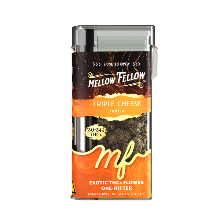 THCa Flower 3.5g Exotic Jar + One Hitter - Triple Cheese (Indica) - Mellow Fellow