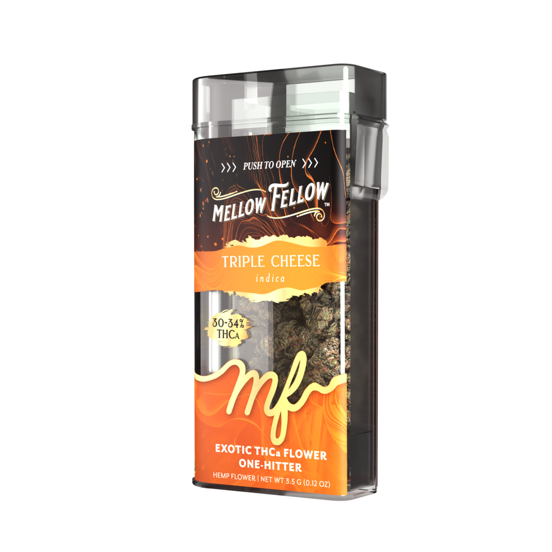 THCa Flower 3.5g Exotic Jar + One Hitter - Triple Cheese (Indica) - Mellow Fellow