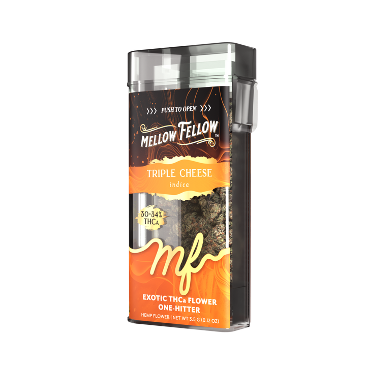 THCa Flower 3.5g Exotic Jar + One Hitter - Triple Cheese (Indica) - Mellow Fellow