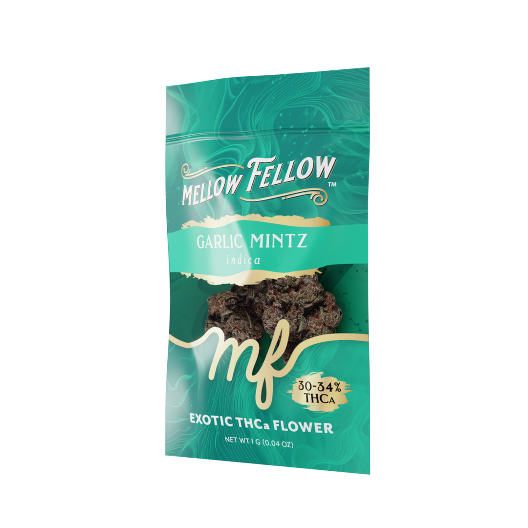 Exotic THCa Flower - 1g Sachets - Garlic Mintz (Indica) - Mellow Fellow