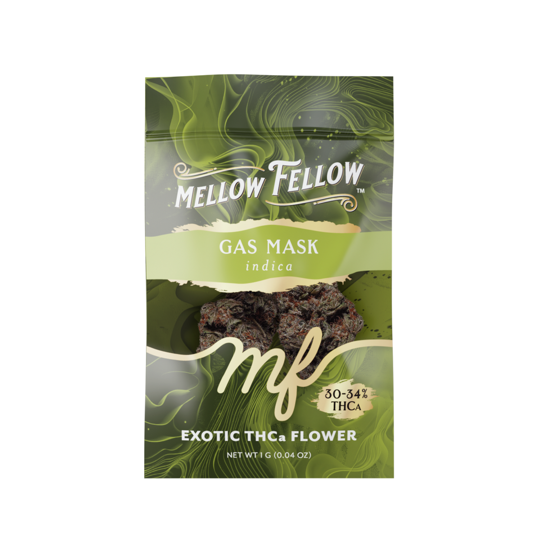 Exotic THCa Flower - 1g Sachets - Gas Mask (Indica) - Mellow Fellow