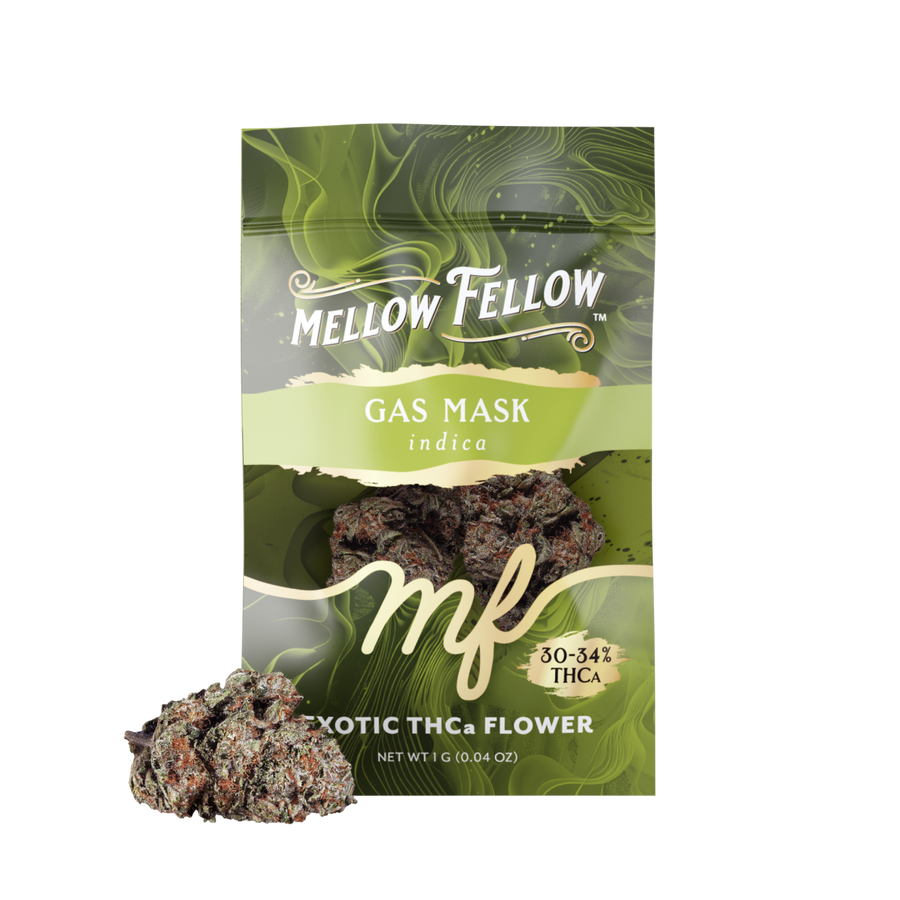 Exotic THCa Flower - 1g Sachets - Gas Mask (Indica) - Mellow Fellow