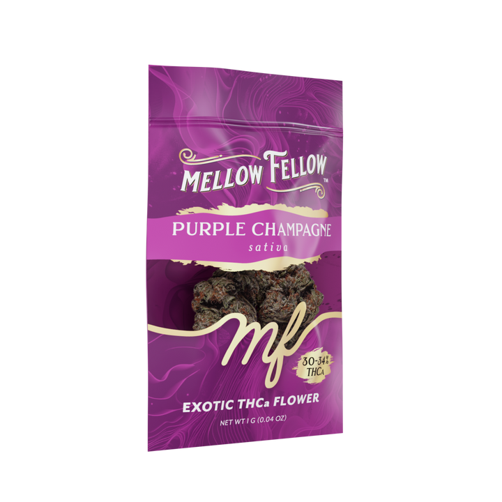 Exotic THCa Flower - 1g Sachets - Purple Champagne (Sativa) - Mellow Fellow