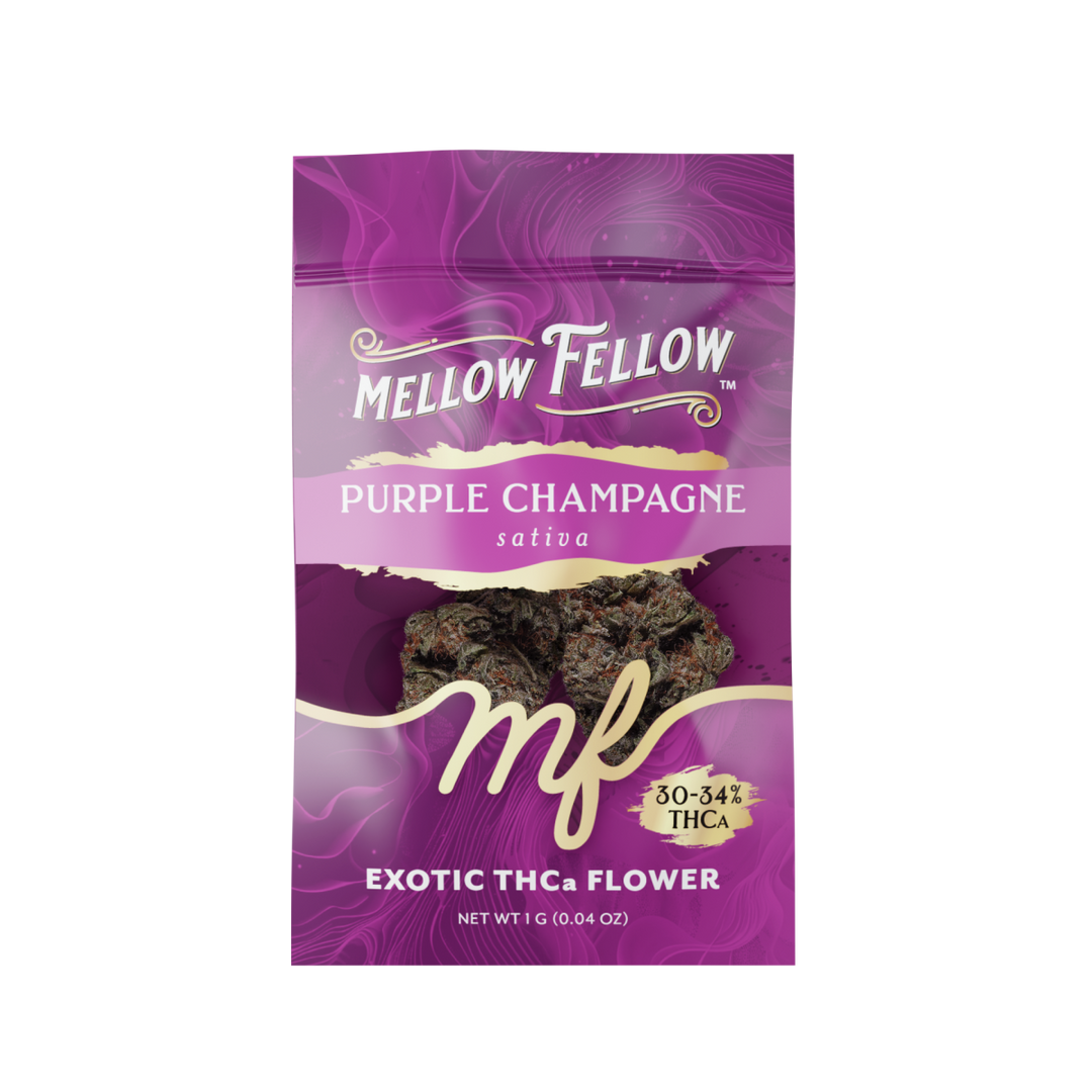 Exotic THCa Flower - 1g Sachets - Purple Champagne (Sativa) - Mellow Fellow
