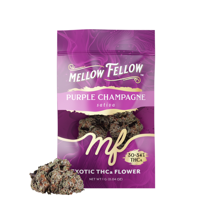 Exotic THCa Flower - 1g Sachets - Purple Champagne (Sativa) - Mellow Fellow