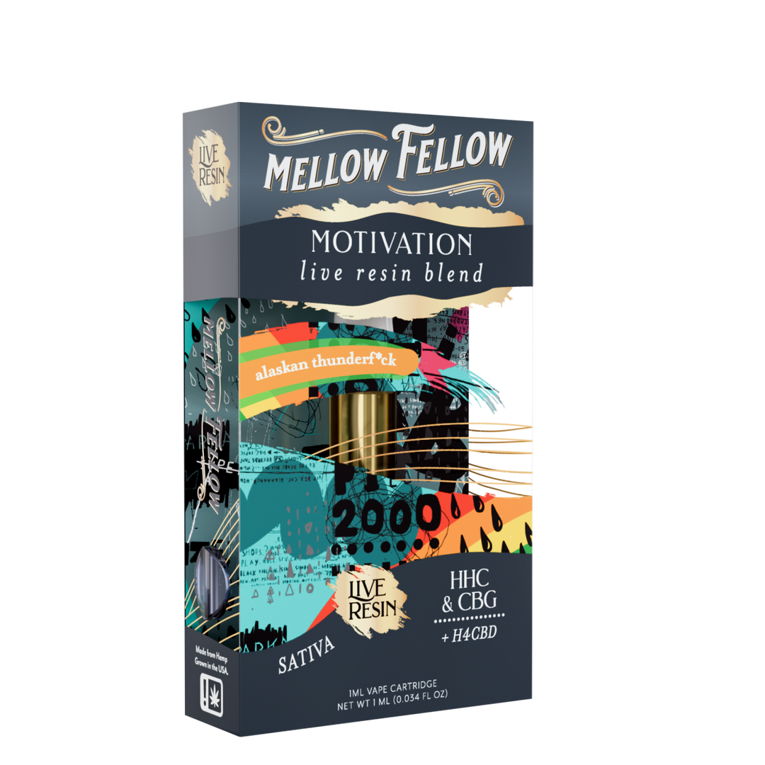 Motivation Blend 1ml Live Resin Vape Cartridge - Alaskan Thunderf*ck (Sativa) - Mellow Fellow