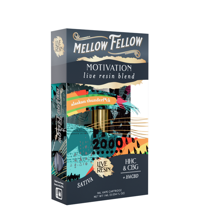 Motivation Blend 1ml Live Resin Vape Cartridge - Alaskan Thunderf*ck (Sativa) - Mellow Fellow