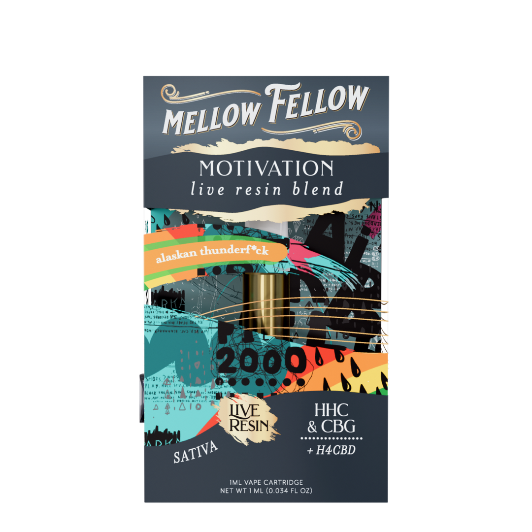 Motivation Blend 1ml Live Resin Vape Cartridge - Alaskan Thunderf*ck (Sativa) - Mellow Fellow