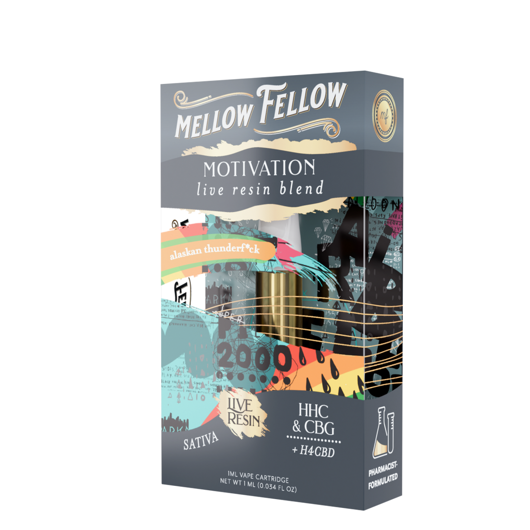 Motivation Blend 1ml Live Resin Vape Cartridge - Alaskan Thunderf*ck (Sativa) - Mellow Fellow