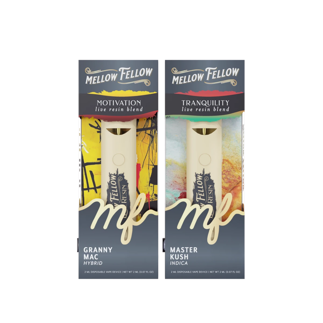 Motivation (Granny Mac) & Tranquility (Master Kush) 2ml Live Resin Disposable Vape Day/Night Bundle (Hybrid/Indica)