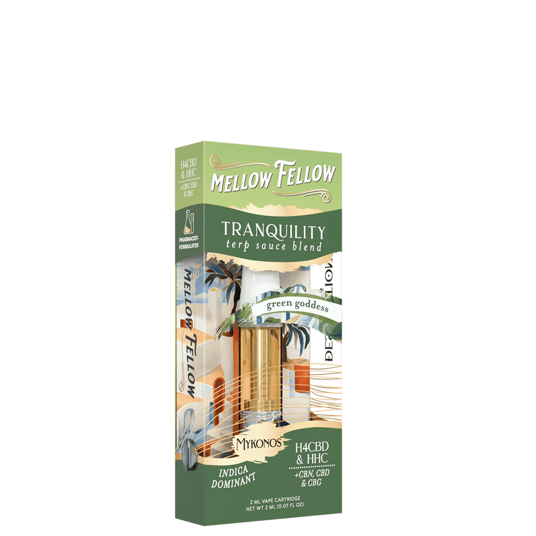 Mykonos Tranquility Blend - Terp Sauce 2ml Vape Cartridge - Green Goddess (Indica Dom) - Mellow Fellow
