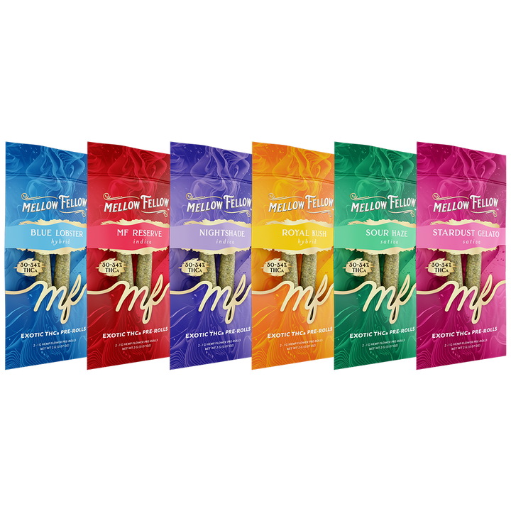 THCa 2g Private Reserve Exotic Prerolls Sampler 6 Pack - Mellow Fellow