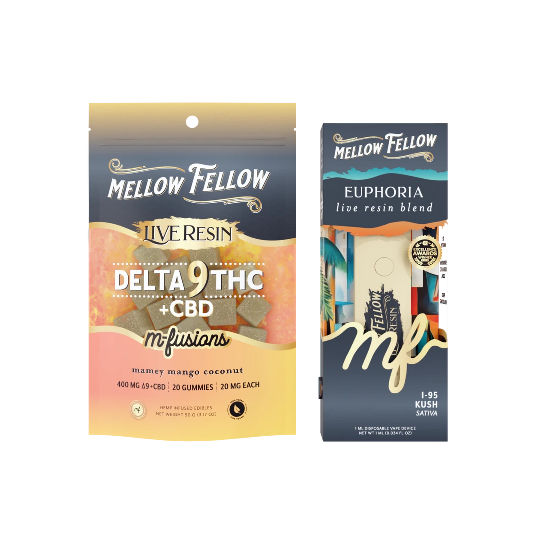 The Miami Bundle: Mamey Mango Coconut Delta 9 Live Resin Edibles / Euphoria Blend (I-95 Kush) 1ml Live Resin Disposable Vape - Mellow Fellow