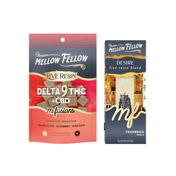 The Paris Bundle: Raspberry Macaron Delta 9 Live Resin Edibles / Desire Blend (Trainwreck) 1ml Live Resin Disposable Vape