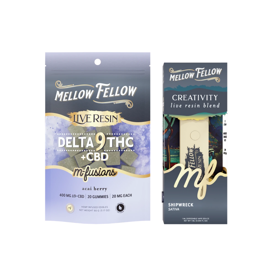 The Rio de Janeiro Bundle: Acai Berry Delta 9 Live Resin Edibles / Creativity Blend (Shipwreck) 1ml Live Resin Disposable Vape - Mellow Fellow
