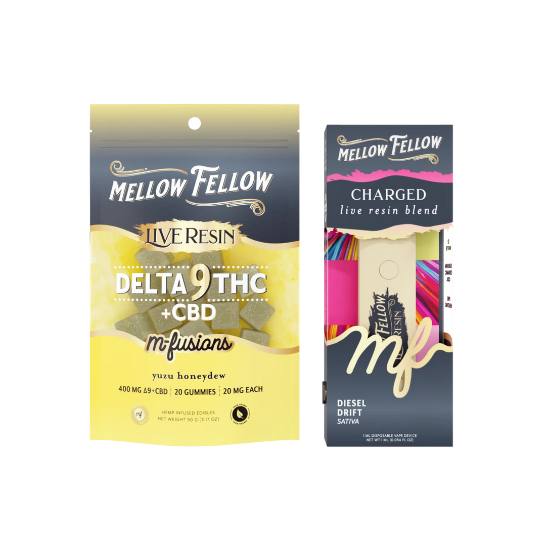 The Tokyo Bundle: Yuzu Honeydew Delta 9 Live Resin Edibles / Charged Blend (Diesel Drift) 1ml Live Resin Disposable Vape - Mellow Fellow
