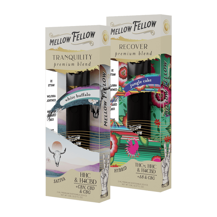 The Zen Bundle - Tranquility White Buffalo (Sativa) and Recover Jungle Cake (Hybrid) - 2 Pk 2ml Disposable Vapes - Mellow Fellow