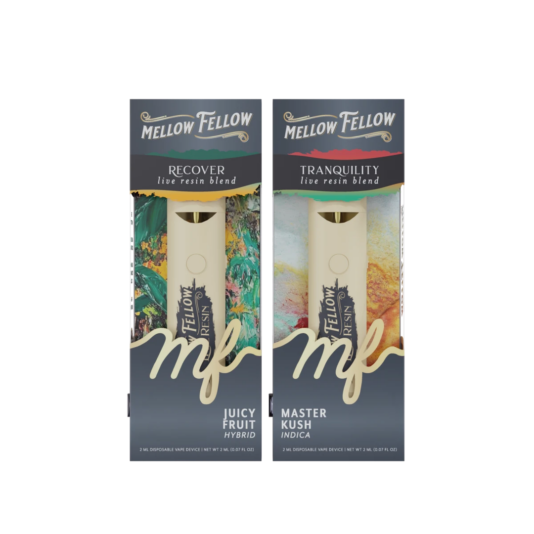 The Zen Bundle - Recover Juicy Fruit (Hybrid) and Tranquility Master Kush (Indica) - 2 Pk 2ml Live Resin Disposable Vapes