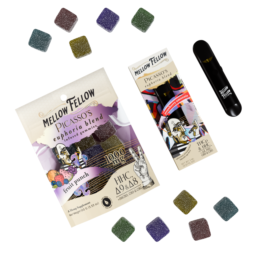 The Euphoria Fruit Bundle - Strawberry Amnesia 2ml Disposable Vape (Sativa) & Fruit Punch Edibles - Mellow Fellow