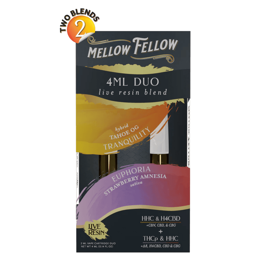 Euphoria - Strawberry Amnesia (Sativa) & Tranquility - Tahoe OG (Hybrid) - Live Resin 4ml Vape Cart Duo - Mellow Fellow