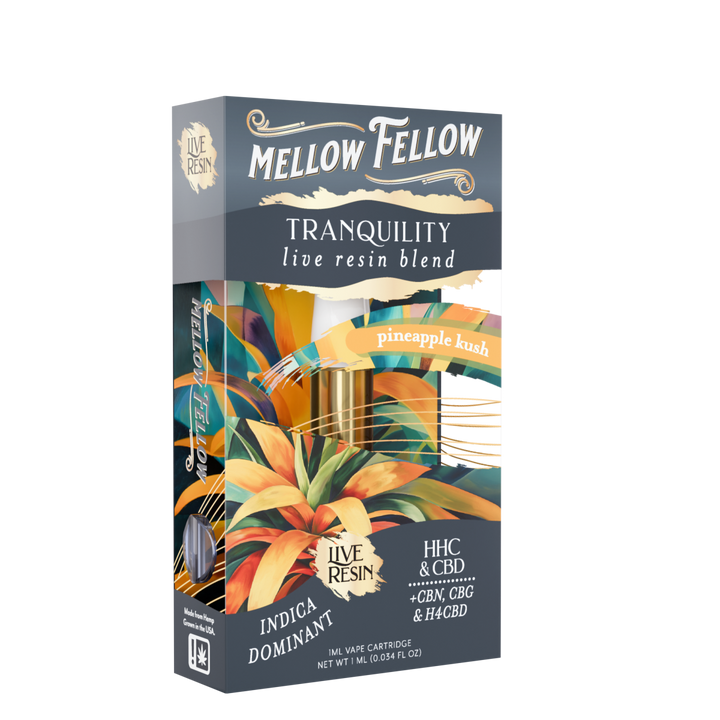 Tranquility Blend 1ml Live Resin Vape Cartridge - Pineapple Kush (Indica Dominant) - Mellow Fellow