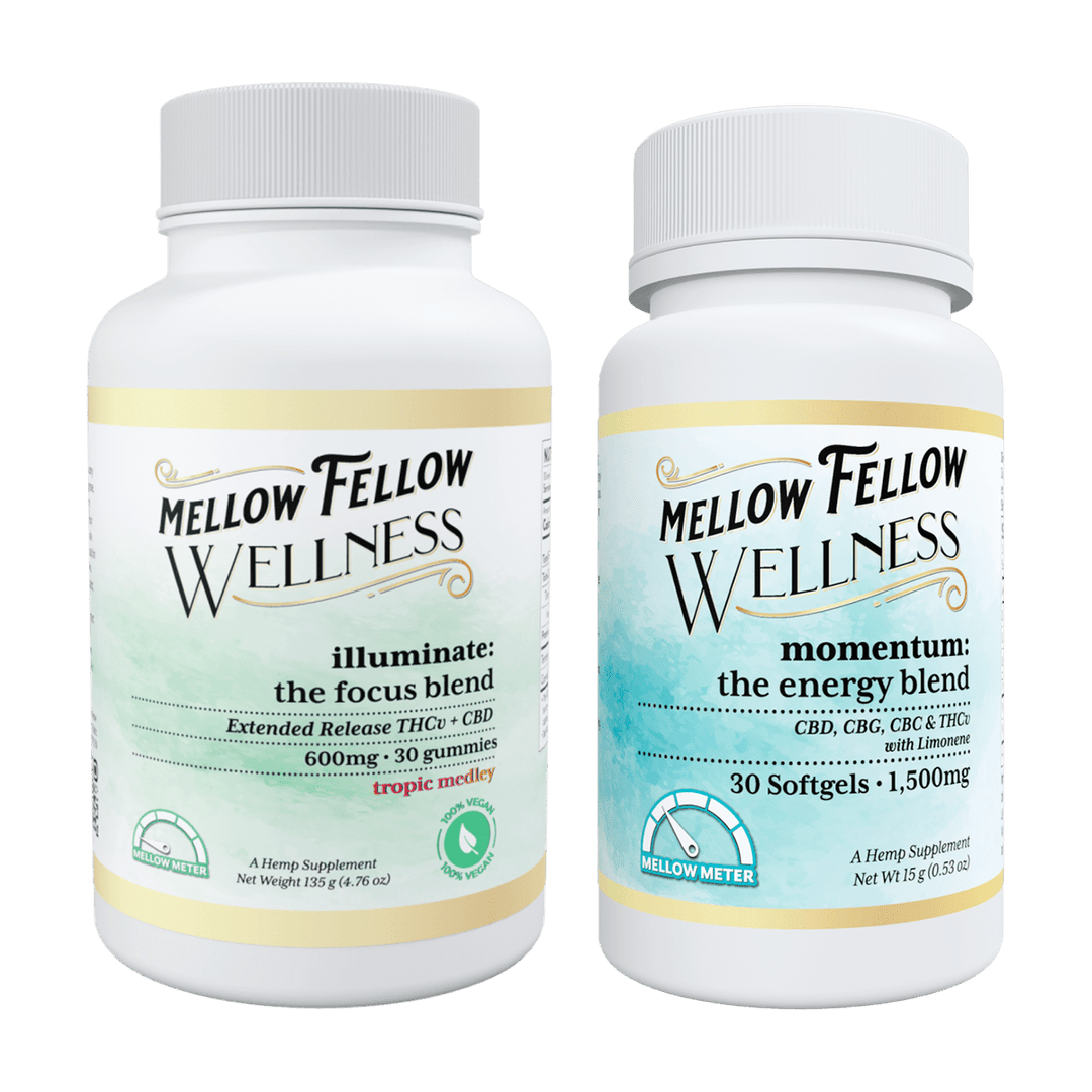 Illuminate Focus Blend Gummy Jar / Momentum Energy Blend Softgel Jar - Mellow Fellow