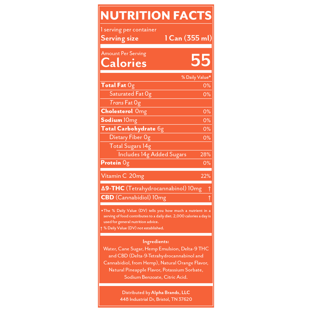 Delta 9 THC + CBD Seltzer Beverage 20MG - Pineapple Orange 4 Pack - Mellow Fellow