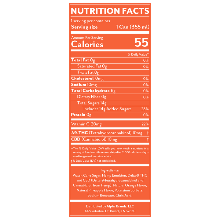 Delta 9 THC + CBD Seltzer Beverage 20MG - Pineapple Orange 4 Pack - Mellow Fellow